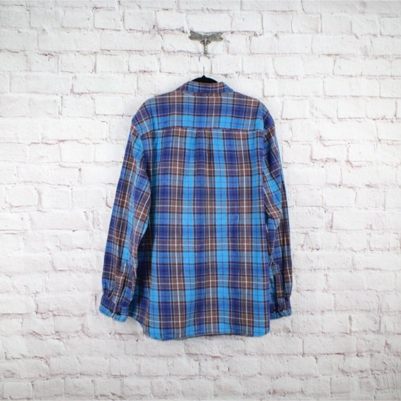 LL Bean Blue Cotton Scotch Plaid Flannel Traditional Fit Shirt Size L - Picture 8 of 9